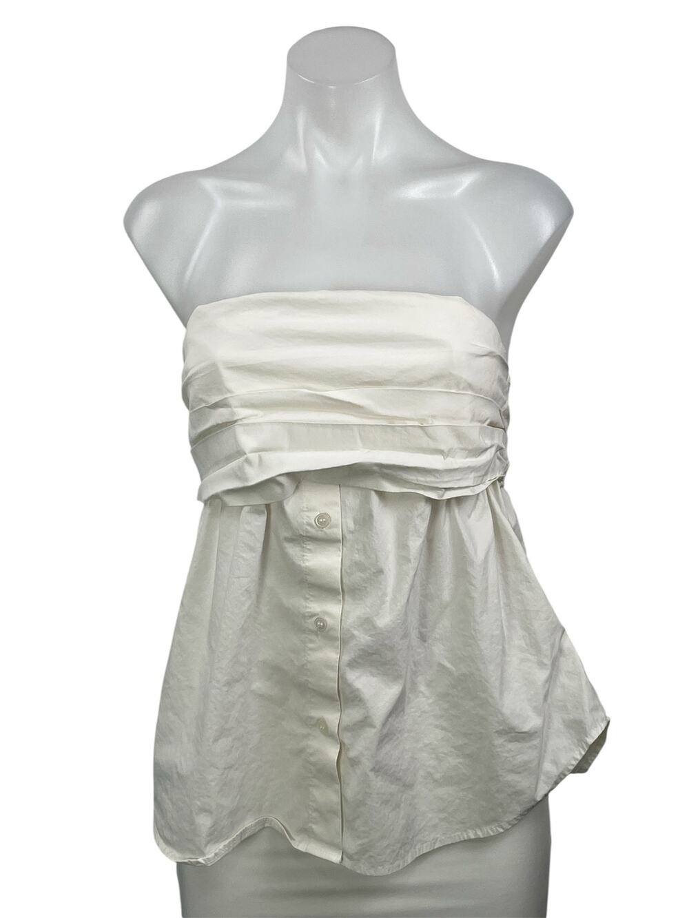 Zara Women's White Strapless Tube Bandeau Button Up Peplum Blouse Top Size M
